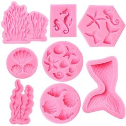 Mermaid Theme Cake Mold, Mermaid, Shell, Seaweed, Coral Silicone Mold Cupcake Toppers Mold For Candy,Chocolate,Fondant,Polymer Clay,Crafting Projects & Cake Decoration