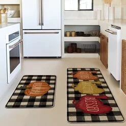 Artoid Mode Buffalo Plaid Pumpkin Turkey Thanksgiving Decorative Kitchen Mats Set Of 2, Fall Home Low-Profile Floor Kitchen Rugs-17x29 And 17x47 Inch -Wilton Shop 51uMp1EqHGL