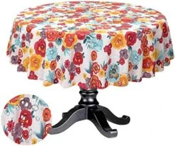 Round Tablecloth 70 Inch, For 3-6 Feet Tables, Round Table Cover Is Stain Resistant, Washable. Perfect For Indoor, Outdoor Tablecloth, Kitchen, Dining, Wedding, Parties, Holiday - Multi Flower -Wilton Shop 51uW3Ey1YoL. AC
