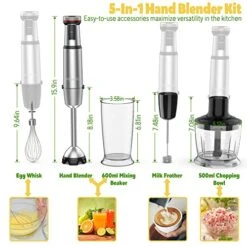 Immersion Blender Hand Blender,800 Watts Scratch Resistant Immersion Blender Handheld,21-Speed Stainless Steel Hand Blender Electric,5-in-1 Heavy Duty Copper Motor Handheld Blender With Chopper, Whisk, Milk Frother, Beaker -Wilton Shop 51uiiTLYclL