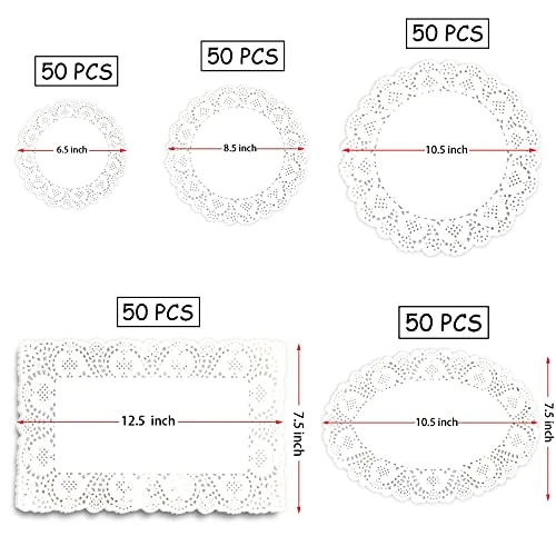 250 PCS Paper Doilies Lace Assorted Size Food Grade Modern Decorative Placemats Bulk Add Elegance To Crafts, Coffee, Cake, Desert, Table, Wedding, Tableware Decoration (Round Rectangle Oval White) 4 250 PCS Paper Doilies Lace Assorted Size Food Grade Modern Decorative Placemats Bulk Add Elegance To Crafts, Coffee, Cake, Desert, Table, Wedding, Tableware Decoration (Round Rectangle Oval White) - Image 2