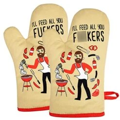 Oven Mitt, Funny Cooking BBQ Oven Mitts For Men - Housewarming Gifts For Men - Manly Fathers Day, Birthday Grilling Gifts For Dad, Husband, Boyfriend, Chef Friend, Son, Him - I'll Feed All You