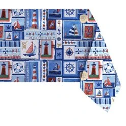 Nautical Mile Patchwork Print Vinyl Flannel Backed Tablecloth - Sailboat, Lighthouse And Anchors Motif Waterproof Patio, BBQ, Kitchen Tablecloth, 70 Inch Zippered Umbrella Round -Wilton Shop 51uwASVhgXL