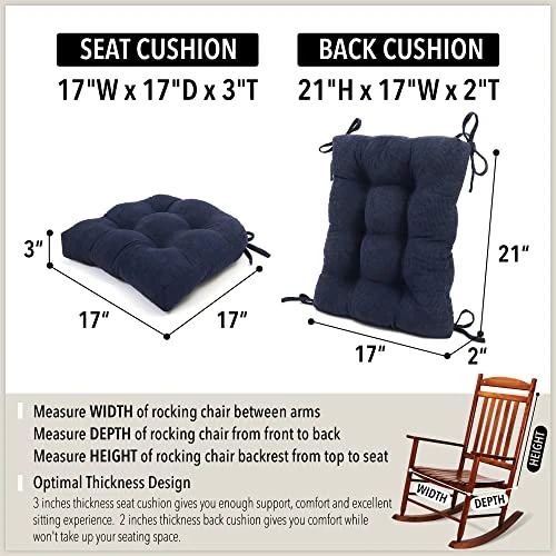 Indoor Rocking Chair Cushion For Rocking Chair Pads Back And Seat Sets With Ties 2 Piece Navy Blue 4 Indoor Rocking Chair Cushion For Rocking Chair Pads Back And Seat Sets With Ties 2 Piece Navy Blue - Image 2