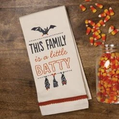 By Kathy Embroidered Halloween Dish Towel, 18 X 26-Inch, Batty Family