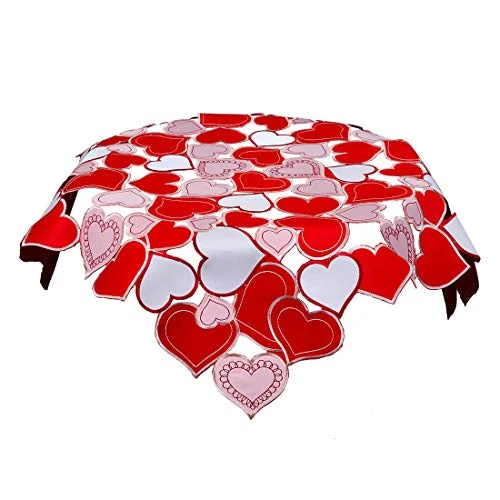 Embroidered Love Heart Square Tablecloth, Toppers For Valentine's Day 14th February, Wedding Anniversary, Marriage Proposals Or Engagements (33 × 33 Inches) 3 Embroidered Love Heart Square Tablecloth, Toppers For Valentine's Day 14th February, Wedding Anniversary, Marriage Proposals Or Engagements (33 × 33 Inches)