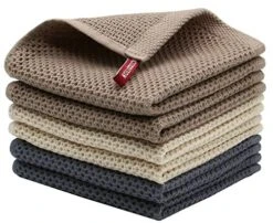 Natural Cotton Tidy Dish Cloths Rags,Waffle Weave Kitchen Towels And Dishcloths Sets, Soft And Absorbent Hand Towel Washcloths, 12inchx12inch 6 Pack (Multi Color)