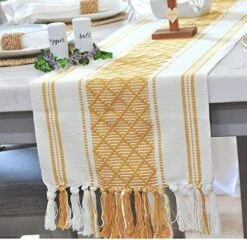 Dining Table Runner With Tassels 14 X 90 Inches, Blue & Cream | Woven Washable Console Table Runner/Dresser Scarf, Farmhouse Long Bohemian Table Top Decorations With Fringe For Holiday Party -Wilton Shop 51vM85XgfCL. AC