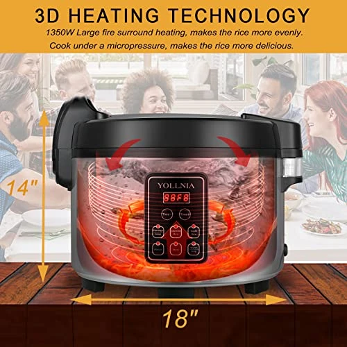 13L Commercial Large Rice Cooker & Food Warmer | 13.8QT/60 Cups Cooked Rice | 1350W Multi-function Electric Sushi Rice Cooker | LED Display | Timer Setting | Samrt Preset From 30 Min-24 Hrs 6 13L Commercial Large Rice Cooker & Food Warmer | 13.8QT/60 Cups Cooked Rice | 1350W Multi-function Electric Sushi Rice Cooker | LED Display | Timer Setting | Samrt Preset From 30 Min-24 Hrs - Image 4