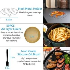 9 Inch Air Fryer Accessories Set Of 9 For 5.8QT Or Larger Deep Air Fryer - Include Air Fryer Liners, 304 Stainless Steel Plate Gripper, Oil Basting Brush, Non-Stick, Dishwasher Safe, XL 11 9 Inch Air Fryer Accessories Set Of 9 For 5.8QT Or Larger Deep Air Fryer - Include Air Fryer Liners, 304 Stainless Steel Plate Gripper, Oil Basting Brush, Non-Stick, Dishwasher Safe, XL -Wilton Shop 51viN30tyYL