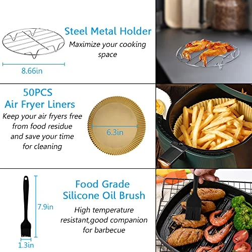 9 Inch Air Fryer Accessories Set Of 9 For 5.8QT Or Larger Deep Air Fryer - Include Air Fryer Liners, 304 Stainless Steel Plate Gripper, Oil Basting Brush, Non-Stick, Dishwasher Safe, XL 4 9 Inch Air Fryer Accessories Set Of 9 For 5.8QT Or Larger Deep Air Fryer - Include Air Fryer Liners, 304 Stainless Steel Plate Gripper, Oil Basting Brush, Non-Stick, Dishwasher Safe, XL - Image 2