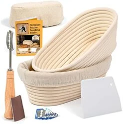11 Inch Oval Bread Banneton Proofing Basket With Liner Cloth– Set Of 2 + Premium Bread Lame And Slashing Scraper, The Ideal Baking Bowl For Sourdough And Yeast Bread Dough By Criss Elite -Wilton Shop 51vlmjqfwCS. AC