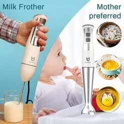 Immersion Hand Blender, UTALENT 5-in-1 8-Speed Stick Blender With 500ml Food Grinder, BPA-Free, 600ml Container,Milk Frother,Egg Whisk,Puree Infant Food, Smoothies, Sauces And Soups - White -Wilton Shop 51w35Jb3GyL