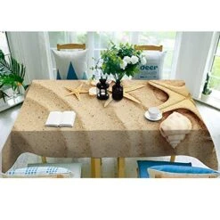 Seashells On Sand Table Cloths Rectangle Tropical Beach Marine Nature Starfish Sea Star Wave Sand Tablecloths Decoration 50X72 Inch Polyester For Outdoor Indoor Home Party Picnic -Wilton Shop 51wFtsns32L