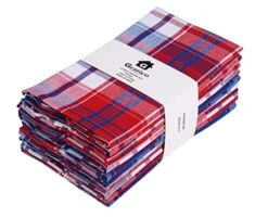 20"x20" Cloth Napkins Set Of 12 Cotton, Dinner Napkins Cloth Washable, Buffalo Plaid Checks Premium Over Sized Blue With Mitered Corners, Ultra Soft, Durable Hotel Quality Red/Blue/White July 4th