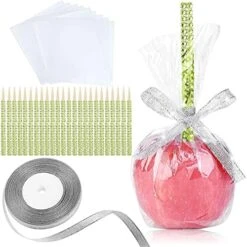 24 Pack Candy Apple Bamboo Sticks, Caramel Apple Wooden Bling Pointed Skewers,Food Sticks For Rice Krispy Treats Cookie Pops Brownies Homemade Corn Dogs With Glass Bag Glitter Ribbons Tie(Silver) -Wilton Shop 51wR0FnjbmL. AC