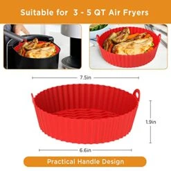 OUTXE 2-Pack Silicone Air Fryer Liner 7.5inch Reusable Air Fryer Silicone Basket Heat Resistant Easy Cleaning Air Fryers Silicone Pot Round For 3 To 5 Qt For Air Fryer Oven Accessories (Pink+Red) -Wilton Shop 51wYRuhuwPL