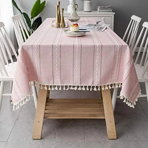 Solid Color Tassel Heavy Weight Cotton Linen Tablecloth For Rectangle Table (Square, 54 X 54 Inch, Gray) 17 Solid Color Tassel Heavy Weight Cotton Linen Tablecloth For Rectangle Table (Square, 54 X 54 Inch, Gray) - Image 15