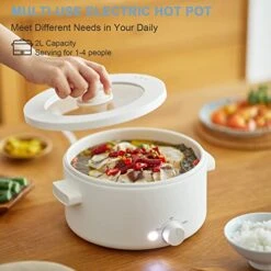 2L Electric Pots For Cooking, Mini Hot Pot Electric Non-Stick Ceramic Glaze Rapid Ramen Cooker For Noodles, Soup, Steak, Stir Fry, Steak, Eggs For Family Dorm And Office With Dual Power Control, Over Heating And Boil Dry Protection, White(2L) -Wilton Shop 51wgFBYRYeL