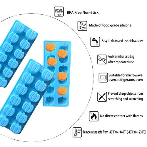 3 Pcs 3D Mini Silicone Molds Halloween Pumpkin Candy Mold,Chocolate Mold Ice Cube Tray For Making For Soap, Jelly, Brownie, Chocolate Truffle Pudding And Ice Cream Bombe, 8.9 X 3.7 X 1.6 Inch (Blue) 5 3 Pcs 3D Mini Silicone Molds Halloween Pumpkin Candy Mold,Chocolate Mold Ice Cube Tray For Making For Soap, Jelly, Brownie, Chocolate Truffle Pudding And Ice Cream Bombe, 8.9 X 3.7 X 1.6 Inch (Blue) - Image 3