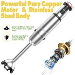 Immersion Blender Hand Blender,800 Watts Scratch Resistant Immersion Blender Handheld,21-Speed Stainless Steel Hand Blender Electric,5-in-1 Heavy Duty Copper Motor Handheld Blender With Chopper, Whisk, Milk Frother, Beaker -Wilton Shop 51wkD3tP5TL
