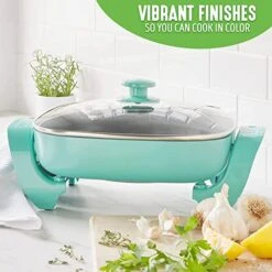 12" Ceramic Nonstick Electric Skillet - Square With Glass Lid, Dishwasher Safe, Turquoise -Wilton Shop 51wq3OTG5zL
