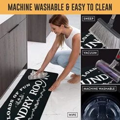 ABREEZE Black Laundry Room Runner Rug Laundry Room Rug Laundry Floor Mat Durable Washhouse Mat Black Rug Non-Slip Doormat Farmhouse Rug (20"x59", Black Flower)… -Wilton Shop 51wy4auKGPL