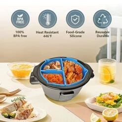 Slow Cooker Liners - Crock Pot Liners Silicone Insert Divider 3 IN 1,BPA Free,Foldable,Reusable & Leakproof,Dishwasher Safe,Compatible With 5QT 6Quart Oval Slow Cooker (Blue) -Wilton Shop 51wyv8ImKsL