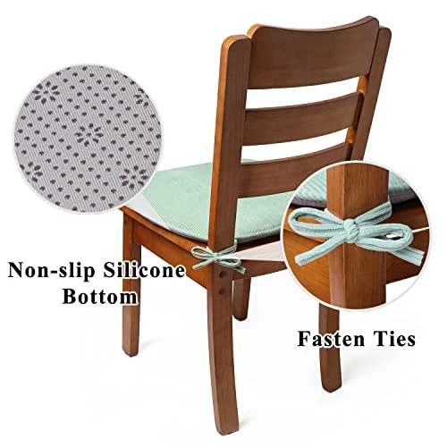 Chair Pad With Ties Non Slip Kitchen Dining Chair Cushion And Seat Cushion With Machine Washable Cover Durable Soft Mat Pads 17"x 16.5",1 Pack,Light Green 7 Chair Pad With Ties Non Slip Kitchen Dining Chair Cushion And Seat Cushion With Machine Washable Cover Durable Soft Mat Pads 17"x 16.5",1 Pack,Light Green - Image 5