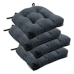 Indoor Chair Cushions For Dining Chairs, Tufted Overstuffed Textured Memory Foam Kitchen Chair Pads With Ties And Non-Slip Backing, 15.5" X 15.5" X 4", Navy, 4 Pack
