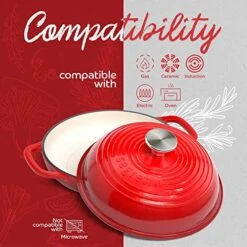 Enameled Cast Iron Bread Pan With Lid, 11” Red Bread Oven Cast Iron Sourdough Baking Pan, Dutch Oven For Bread, No Seasoning Needed -Segretto Cookware -Wilton Shop 51xJYptjxcL