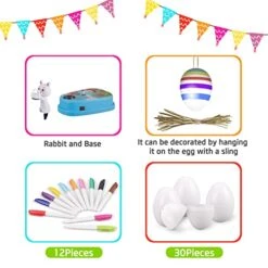 Easter Egg Decorating Kit, Bunny Easter Egg Spinner, Easter Crafts Easter Eggs Decoration Machine With 12 Dying Markers 30 Plastic Fake Eggs And Slings, Kids Easter Basket Stuffers Gifts -Wilton Shop 51xSP8foPHL