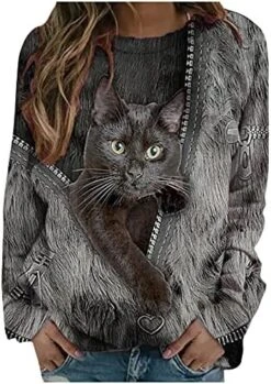 VODMXYGG Womens Long Sleeve Pullover Retro Cat Print Basic O-Neck Sweatshirt Blouse Casual Fashion Loose Fit Tops -Wilton Shop 51xTPtJCNGL. AC
