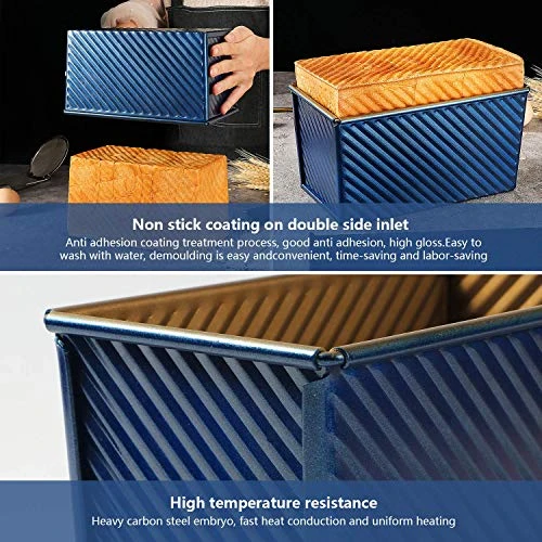 Pullman Loaf Pan With Lid Bread Mold Toast Box With Cover For Baking Non Stick Gold Blue Aluminum Alloy,Bread Tin For Homemade Cakes, Breads And Meatloaf… (Blue) 5 Pullman Loaf Pan With Lid Bread Mold Toast Box With Cover For Baking Non Stick Gold Blue Aluminum Alloy,Bread Tin For Homemade Cakes, Breads And Meatloaf… (Blue) - Image 3