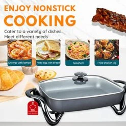 Black Electric Skillet, Spout Dishwasher Safe, Scratch Resistant, Non-Stick, Anti Slip Chassis, Adjustable Temperature -Wilton Shop 51xbX51anoL