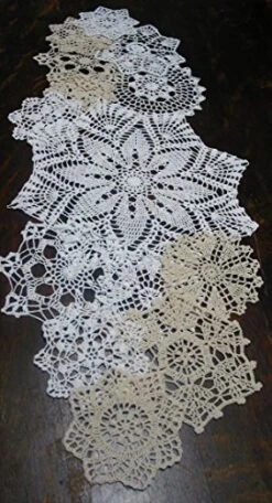 Set Of 14 Hand Crochet Doilies 5"-7"-14" White & Natural