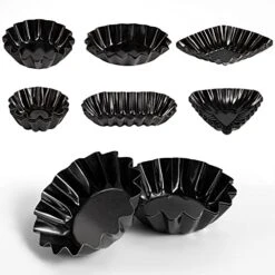 Set Of 18 Solid Black Egg Tart Molds Carbon Steel Mini Tart Pan Cookie Mold Baking Tool