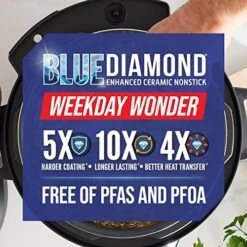 Ceramic Nonstick, 16-in-1 6QT Electric Pressure Cooker, Slow Cooker, Rice Cooker, Yogurt Maker, Saute, Steamer And More, Programable, Dishwasher Safe Pot, PFAS-Free, Blue -Wilton Shop 51y51Zd5J1L