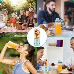 IOCSmart Portable Blender For Smoothies And Shakes, USB Rechargeable Mini Personal Blender With 400ml Travel Bottle, Silicone Straw, 4000mAh Batteries Power Bank (Blue)