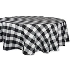Buffalo Check Collection, Classic Farmhouse Tablecloth, Tablecloth, 70" Round, Black & White
