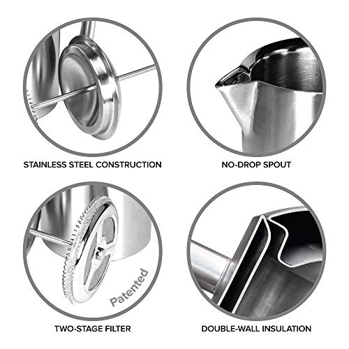 Double-Walled Stainless-Steel French Press Coffee Maker, Polished, 17 Ounces 5 Double-Walled Stainless-Steel French Press Coffee Maker, Polished, 17 Ounces - Image 3