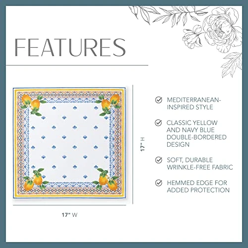 Capri Lemon Double-Bordered Mediterranean Cloth Napkins, 17 Inches By 17 Inches, Set Of 4 5 Capri Lemon Double-Bordered Mediterranean Cloth Napkins, 17 Inches By 17 Inches, Set Of 4 - Image 3