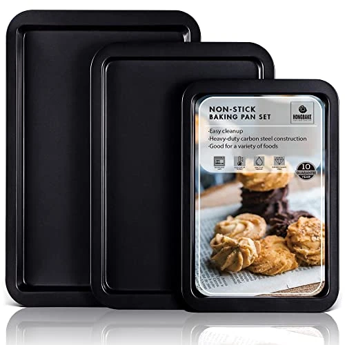 Baking Sheet Pan Set, Cookie Sheet For Oven, Nonstick Bakeware Sets With Wider Grips, 3 Pack Half/Jelly Roll/Quarter Baking Tray, Premium, Dishwasher Safe - Dark Grey 3 Baking Sheet Pan Set, Cookie Sheet For Oven, Nonstick Bakeware Sets With Wider Grips, 3 Pack Half/Jelly Roll/Quarter Baking Tray, Premium, Dishwasher Safe - Dark Grey
