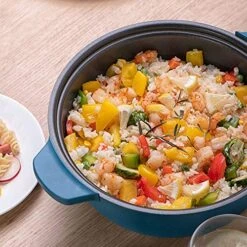 Large-capacity Electric Hot Pot Aluminum Detachable Electric Hot Pot Household Party Electric Skillet Smokeless Less Oil Non-stick Pan Easy Fo Clean Suitable For Hot Pot Frying (Blue) -Wilton Shop 51ydtebC5QL