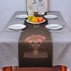 Traditional African Black Women Table Runner 72 Inches Long African Maps Tablerunner Long For Round Table Kitchen Coffee Dining End Table Living Room Use -Wilton Shop 51yfMQTuVAL