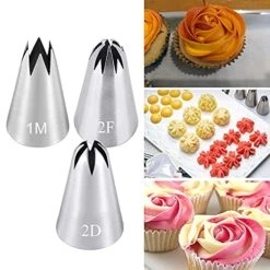 Icing Piping Tip Set,3 Large Decorating Tips Stainless Steel,DIY Cream Rose Flower Piping Tips,Cupcake Pastry Tips For Cake Decorating(1M 2D 2F)