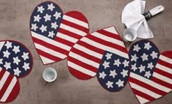 Independence Day 4th Of July Patriotic Theme American Flag Table Runner - Heart Shape Decorative Beaded Runner For Christmas Holiday Harvest Easter Events - 13x36 - White Red Blue