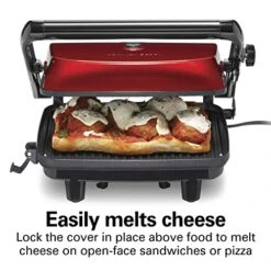 Hamilton Beach Electric Panini Press Grill With Locking Lid, Opens 180 Degrees For Any Sandwich Thickness, Nonstick 8" X 10" Grids, Red (25462Z) 14 Hamilton Beach Electric Panini Press Grill With Locking Lid, Opens 180 Degrees For Any Sandwich Thickness, Nonstick 8" X 10" Grids, Red (25462Z) -Wilton Shop 51ynNlvr43L