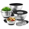 12-Piece Stainless Steel Mixing Bowl Set, Silicone Grip Bottom, Multifunction Lid With 3 Interchangeable Blades, Oven Safe, Easy-Store Nesting Design, Colander, 4 Bowls With Lids -Wilton Shop 51yr2Ur8rfL