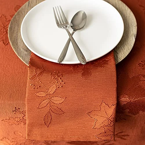 Fabric Set Of 4 Cloth Napkins, Countryside Leaves Damask Cloth Napkins For Fall, Harvest & Thanksgiving Tablecloths (Rust/Burnt Orange, 18" X 18" Napkins Set Of 4) 4 Fabric Set Of 4 Cloth Napkins, Countryside Leaves Damask Cloth Napkins For Fall, Harvest & Thanksgiving Tablecloths (Rust/Burnt Orange, 18" X 18" Napkins Set Of 4) - Image 2